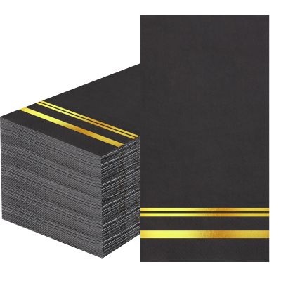 100 Pcs Black and Gold Napkins - Black Paper Napkins Disposable - 3-Ply Premium Quality Black Dinner Napkins for Birthday Kitchen Wedding Anniversary New Year Party