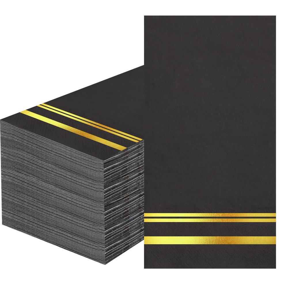 100 Pcs Black and Gold Napkins - Black Paper Napkins Disposable - 3-Ply Premium Quality Black Dinner Napkins for Birthday Kitchen Wedding Anniversary New Year Party