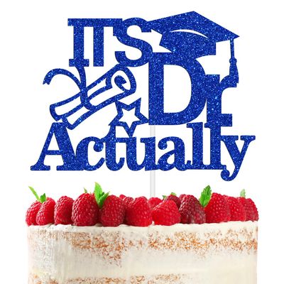 RLXPT It's Dr Actually Cake Topper, Doctoral Degree Cake Decorations, Blue Glittery Class of 2025 Doctorate Graduation Party Decorations
