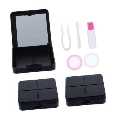 KOMBIUDA Lens Case Set 3pcs Black with Mirror Portable Lens Storage Box for Women and Daily Use