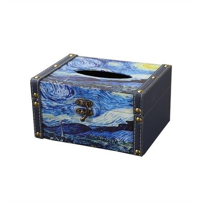 DFHS46JK Tissue Box Cover Tissue Box Cover SquareClassic Oil Painting Tissue Box Holder Leather Dryer Sheet Dispenser Organizer for Bathroom Vanity Countertop In Living Room(Blue)