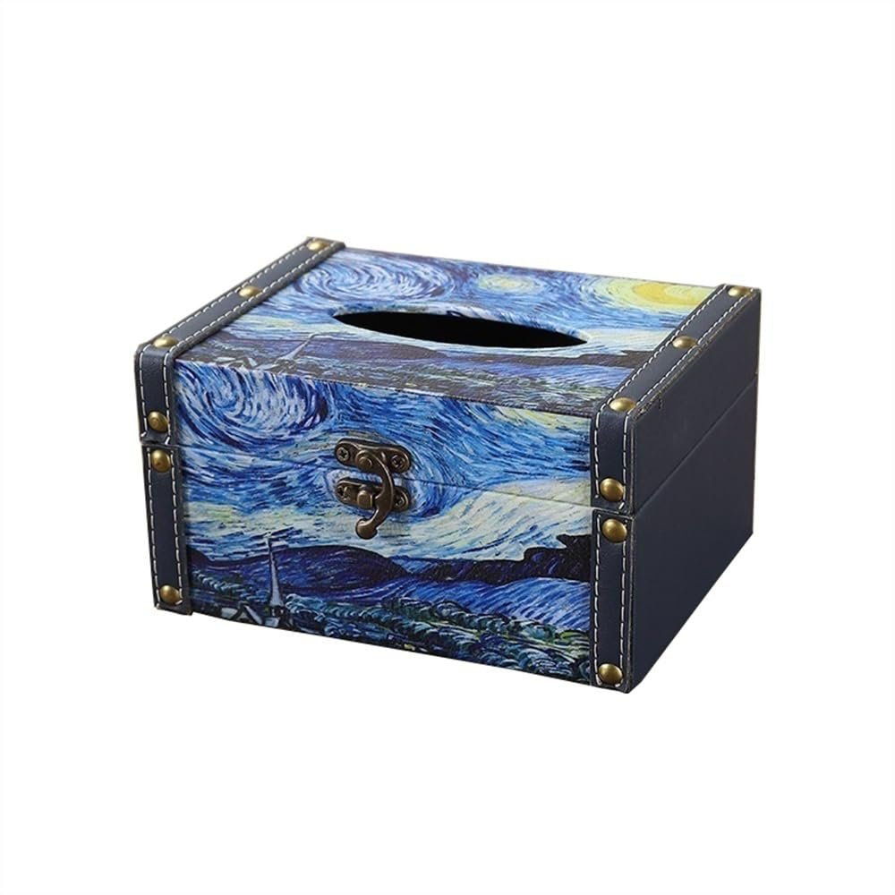DFHS46JK Tissue Box Cover Tissue Box Cover SquareClassic Oil Painting Tissue Box Holder Leather Dryer Sheet Dispenser Organizer for Bathroom Vanity Countertop In Living Room(Blue)