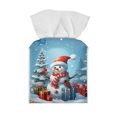 AFPANQZ 3D Snowman Tissue Box Cover Leather PU Modern Square Tissue Box Holder for Bathroom Bedroom Napkin Holder Case Foldable Facial Paper Organizer Dispenser