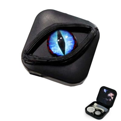 Contact Lens Cases, Halloween Scary Eye Personality Contact Storage Box, with Mirror, Tweezers & Suction Stick,No Contain Contact Lens,Travel Portable Lens Organizer BoxD (Blue)