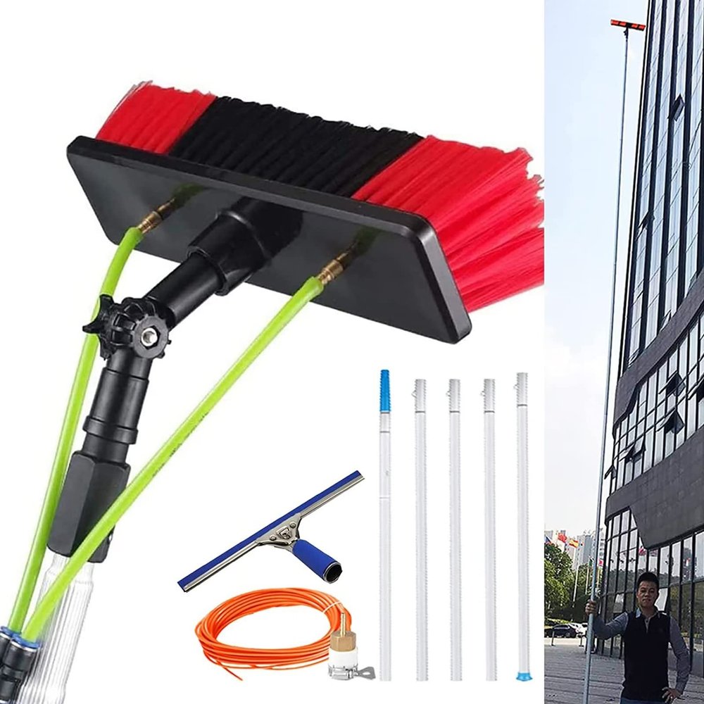 JYVDGGKKW Cleaning Brush 16.5-39.5 Ft Window Cleaning Pole Outdoor Water Fed Telescopic 2 In 1 Brush Squeegee Attament Professional Extendable Cleaner Conservatory Roof Gutters(30Cm Brush 8M