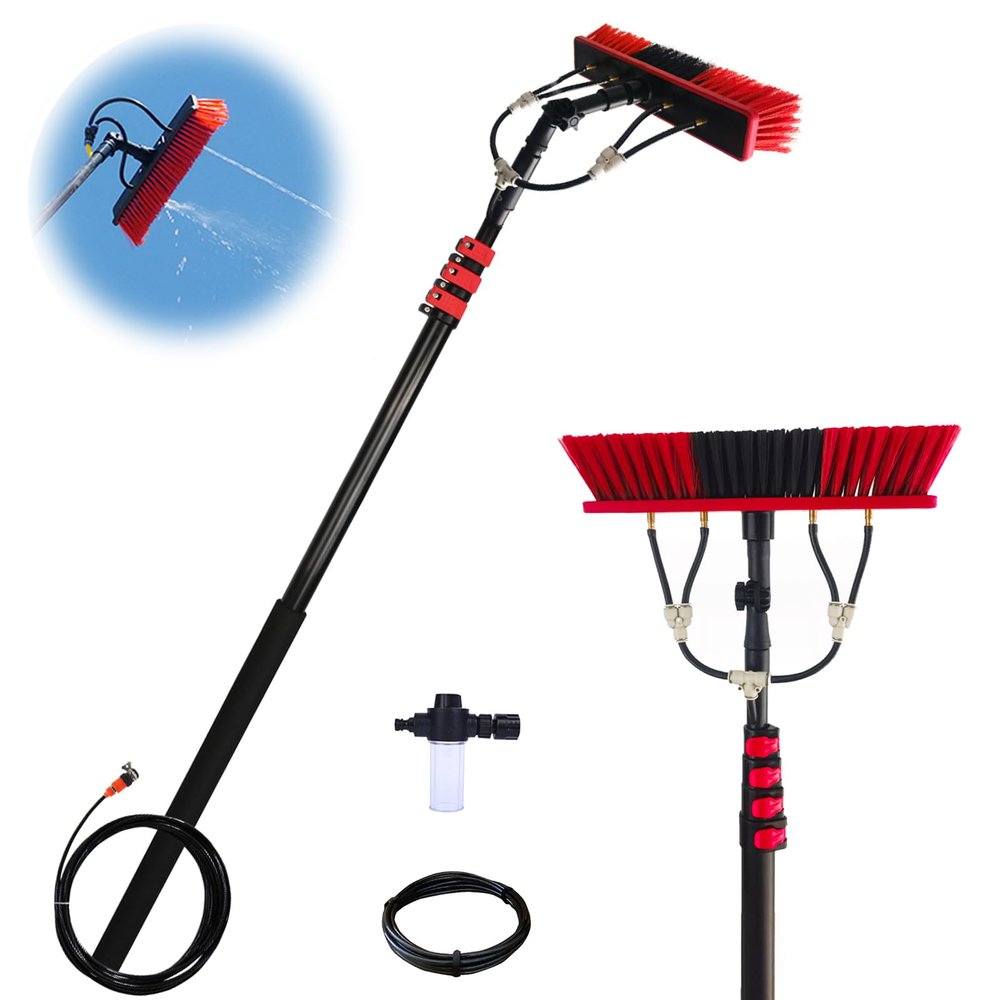 JYVDGGKKW Telescopic Cleaning Brush,Water-fed Brush W/Soap Dispenser,3.6-6M Window Cleaning Pole,Water Fed Telescopic Brush,Extendable Solar Panel Washing Equipmen (35cm Brush Head,3.6M)