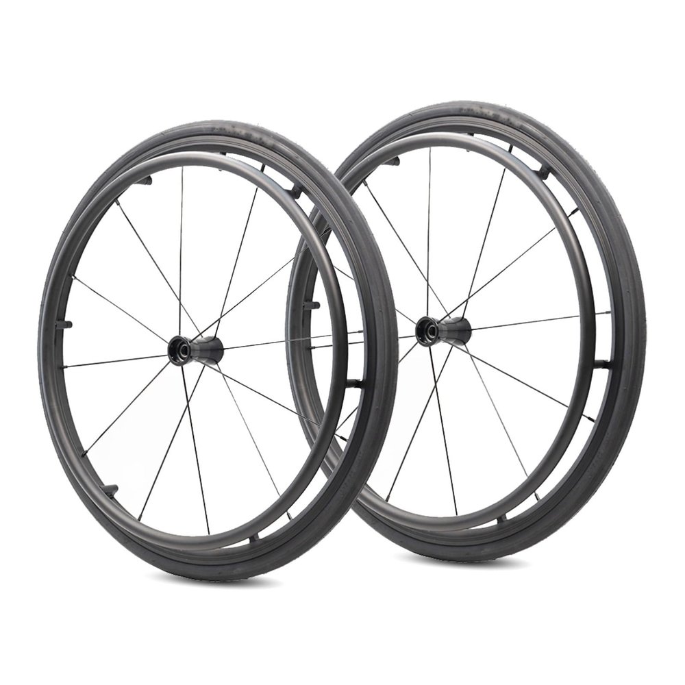 1 Pair 24 Inch Inflatable Rear Wheels for Sports Wheelchair, 241(25-540) Polyurethane Wheel, Aluminum Hub, 0.5in(1/2") Bearing