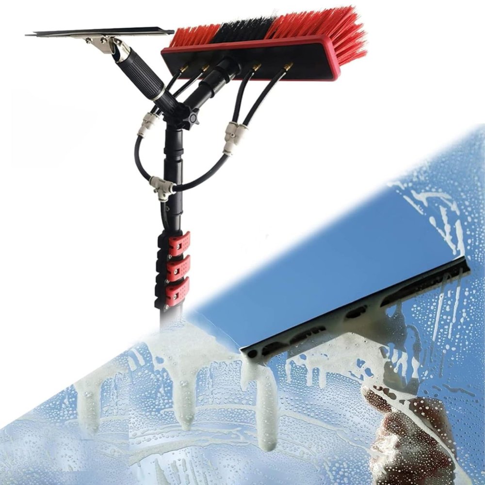 JYVDGGKKW Telescopic Solar Panel Cleaner Pole 7.2M Water Fed with Squeegee and Brush 35CM Head Window Cleaning Tool