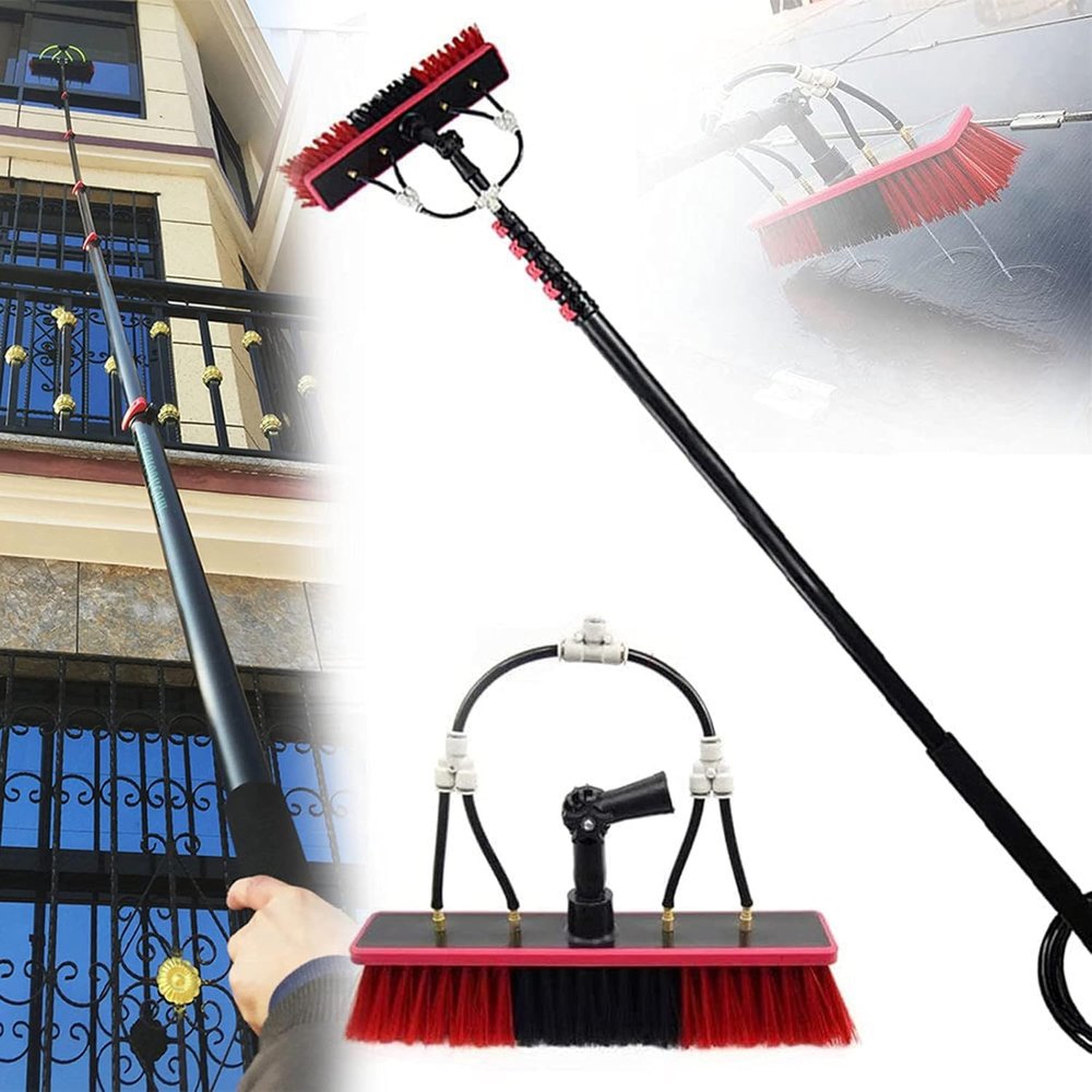 JYVDGGKKW Water Fed Pole Kit, Water Fed Pole Kit, 12-39ft Length Water Fed Brush with 180 Rotatable Brush Head, Water Fed Cleaning System, Outdoor Window Cleaner Hose, Cleaning Tool for Win