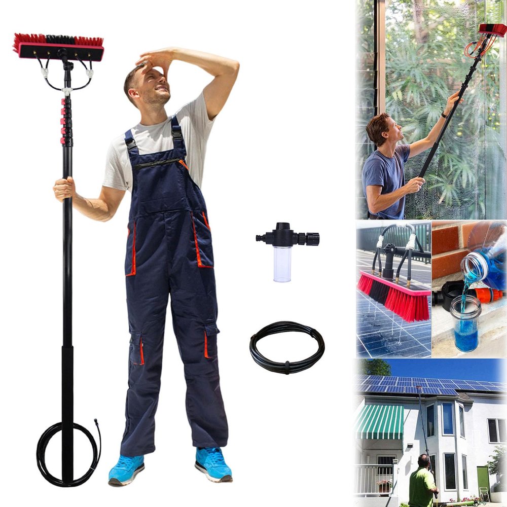 JYVDGGKKW Window Cleaning Pole, Water Fed Telescopic Brush 3.6-6 M Photovoltaic Panel Cleaning Tool 35/55CM Brush Head for cleaning photovoltaic and solar panels (55cm Brush Head,6M)