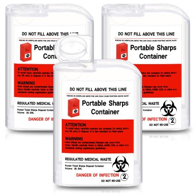 Baderke 3 Pcs Pocket Travel Sharps Disposal Container, 80ml Sharps Container Small Needle Disposal Portable Biohazard Syringe Container for Home Travel Diabetic Supplies (Clear)