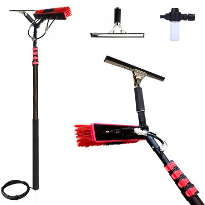 JYVDGGKKW 3.6-6M Telescopic Water Fed Cleaning Brush, Squeegee and Soap Dispenser,Window Cleaning Pole,Gutter Cleaning Brush Roofing,Solar Panels, Window, Trucks, Car (35cm Brush Head,4.6M)