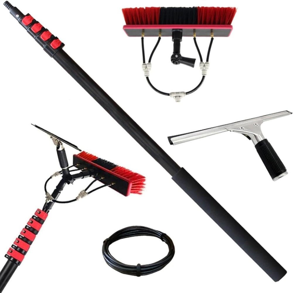 JYVDGGKKW Water Fed Pole Kit, Window Cleaning Pole Kit, Water Fed Window Cleaning Pole 12-39FT Telescopic Window Cleaning Kit with Bendable Head, Squeegee Shower Cleaner for High Window(18FT