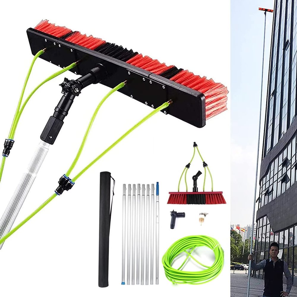 JYVDGGKKW Telescopic Water Fed Window Cleaning Pole Kit 20ft Extendable Pole with Squeegee Brush Hose Fed for Conservatory Solar Panel Cleaning.