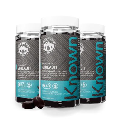 Known 1600mg Shilajit Gummies with Ashwagandha  Blackcurrant Flavour  Vegan Gummy Supplement  50% Fulvic Acid with Vitamin B12 & Zinc  Energy & Metabolism  3 Month Supply  for Men & Women