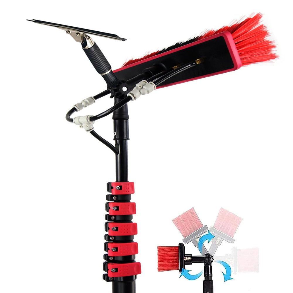 JYVDGGKKW Telescopic Glass Cleaner Brush for Solar Panels, Glasses, Cars, Professional Commercial Hose, High Pressure Irrigation with Scraper (Size: 20FT)