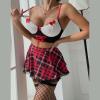 Women's Lace Up Side Mesh Underwire Sexy Lingerie Teddy Bodysuit with Leg Rings Christmas Lingerie Costume Red Bra and Panty Set for Role Play Pajamas Cozy view 4