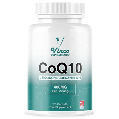 Vinco CoQ10 400mg - 120 High Strength Ubiquinone Coenzyme Q10 Capsules Antioxidant Supplement for Heart & Cardio, Increased Energy & Focus - Naturally Fermented - Non-GMO & Gluten Free - UK Made