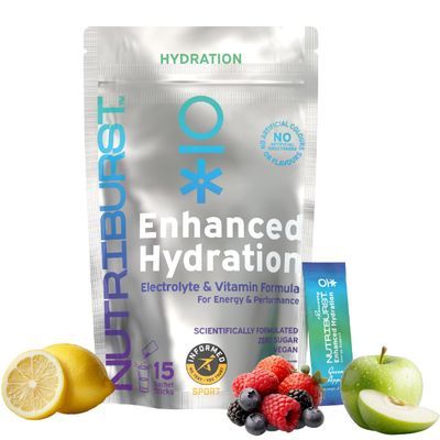 Nutriburst - Recovery Electrolytes + 11 Vitamins & Minerals Support Energy Levels Performance Recovery - Suitable for Vegans - 15 Pack: Apple,Mixed Fruit, Lemon - Enhanced Hydration