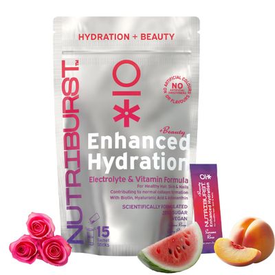 Nutriburst - Beauty Electrolytes + 11 Vitamins & Minerals  Energy  Radiant Skin  Nourish Hair  Performance - Suitable for Vegans - 15 Pack: Peach, Rose + Watermelon - Enhanced Hydration