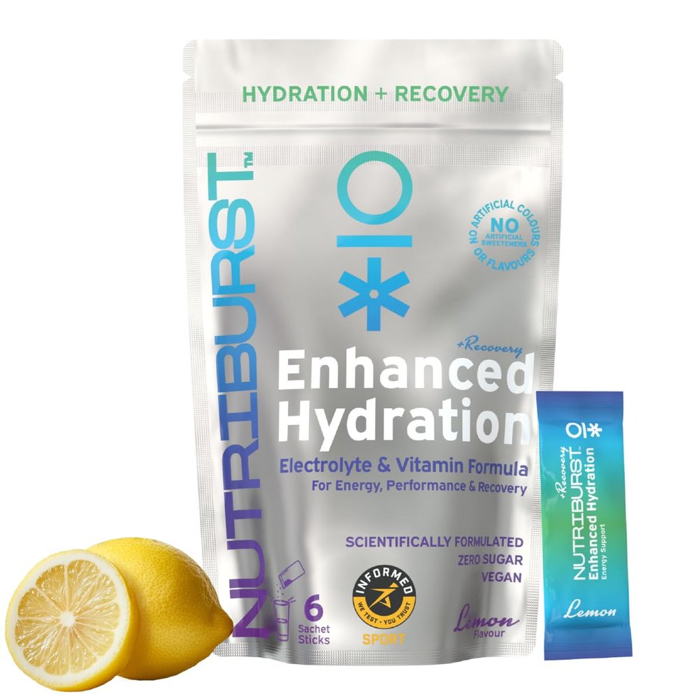Nutriburst - Recovery Electrolytes + 11 Vitamins & Minerals  Support Energy Levels  Performance  Recovery - Suitable for Vegans - 6 Pack: Lemon - Enhanced Hydration