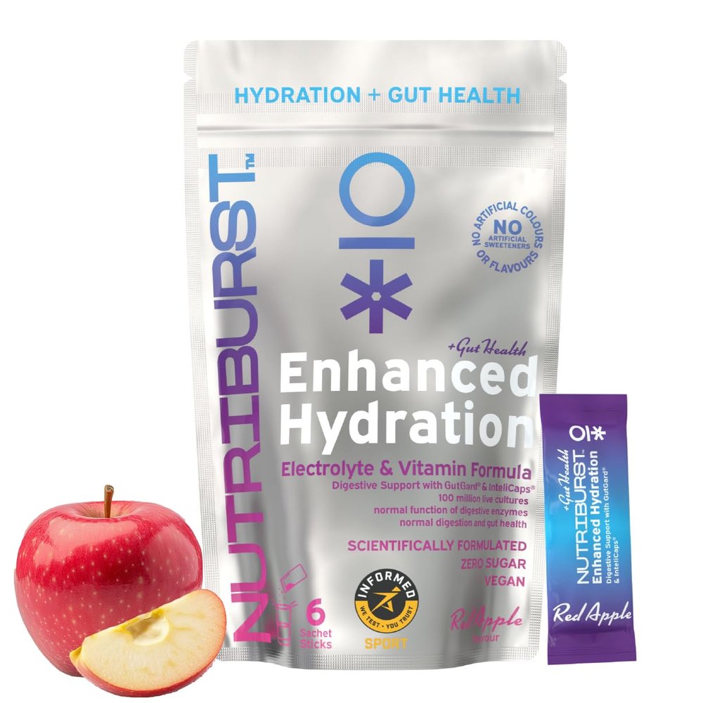 Nutriburst - GUT HEALTH Electrolytes + 11 Vitamins & Minerals Digestive Function GUT HEALTH - Suitable for Vegans - 6 Pack: APPLE - Enhanced Hydration
