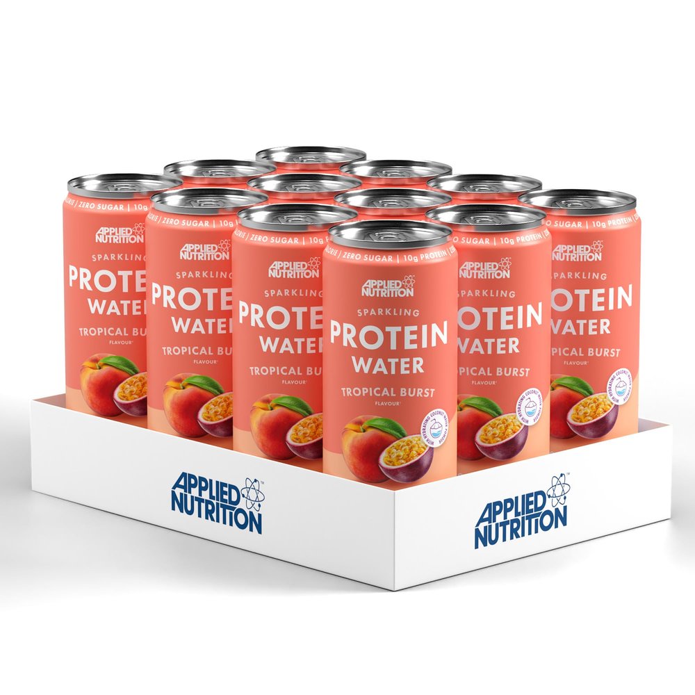Applied Nutrition Sparkling Protein Water - 10g Collagen Boost  Low-Calorie Hydration with Vitamin C and Coconut Water  Refreshing and Wellness Drink (Pack of 12 Cans x 330ml) (Tropical Burst)