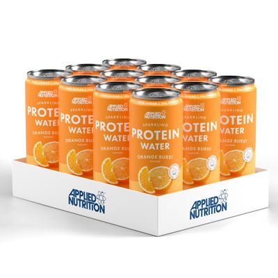 Applied Nutrition Sparkling Protein Water - 10g Collagen Boost  Low-Calorie Hydration with Vitamin C and Coconut Water  Refreshing and Wellness Drink (Pack of 12 Cans x 330ml) (Orange Burst)