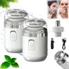 2-in-1 Portable Mini Capsule Shaver, Capsule Razor Mini Portable Electric Shaver, Mini Electric Shaver Capsule Shaver for Men with Nose Hair Cutter Head Washable Travel Shaver (White-2pcs)