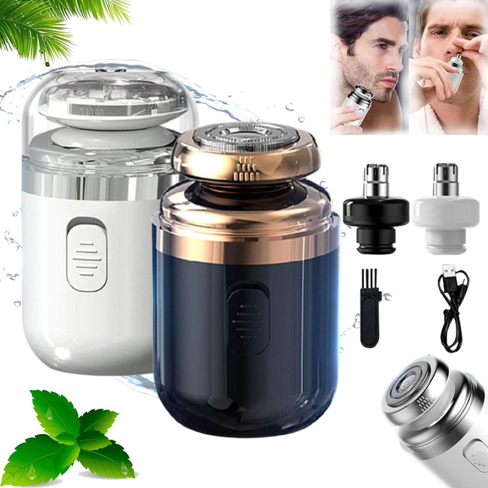 2-in-1 Portable Mini Capsule Shaver, Capsule Razor Mini Portable Electric Shaver, Mini Electric Shaver Capsule Shaver for Men with Nose Hair Cutter Head Washable Travel Shaver (2pcs)