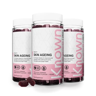 Known Tasty Skin Ageing Gummies - Vitamin C, Selenium - Supports Skin, Antioxidant - Natural Mixed Berry Flavour - 60 Vegan Gummies, 3 Months Supply