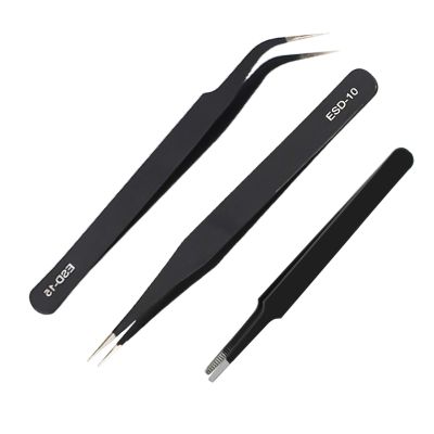 2 Pcs ESD Precision Tweezers Stainless Steel Anti-Static Computer Electronic Repair Jewelry Laboratory Precision Work Tweezers with 1 Reduce