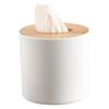 Round Tissue Box with Bamboo Lid Decorative Waterproof Toilet Paper Roll Cover for Bedroom, Dinner Table, Office,Kitchen Bathroom Tissue Box Cover, Toilet Paper Roll Cover, Round Tissue Box view 1