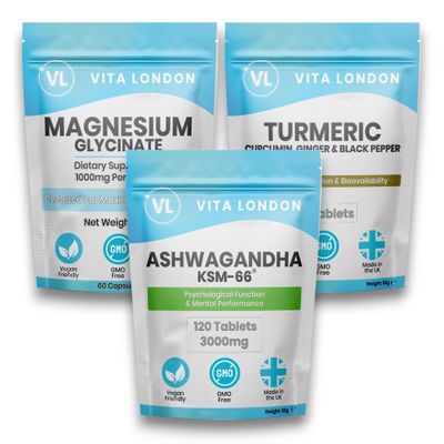 Sleep Supplement Vitamin Bundle 3 Pack | Ashwagandha KSM 66, Magnesium Glycinate & Turmeric | High Strength, Vegan, Made in The UK