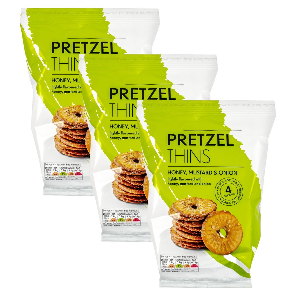 Premium Honey, Mustard & Onion Pretzel Thins, Baked Not Fried, 240g (3 x 80g Bags)