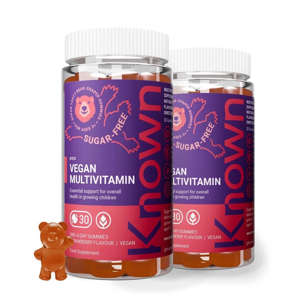 Known Kids Multivitamin Complex Gummies - Sugar-Free - Vitamin C, B6 - Immune Support - Natural Strawberry Flavour - 30 Vegan Gummies, 2 Months Supply