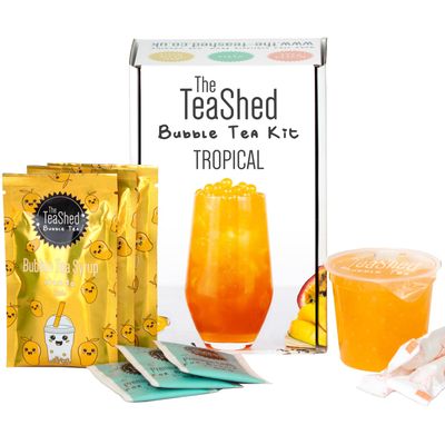 Bubble Tea Kit Gift Box | Tropical Flavour | Mango Bubble Tea Syrup, Passion Fruit Popping Boba, Premium Tea and Paper Straws | Makes 3 Bubble Teas | Vegan | by THE TEASHED