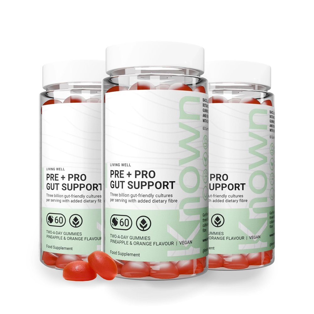 Known Tasty Pre+Pro Gut Support Gummies with CFU Bacillus Coagulans - Natural Pineapple & Orange Flavour - 60 Two-a-Day Vegan Vitamin Gummies, 3 Month Supply
