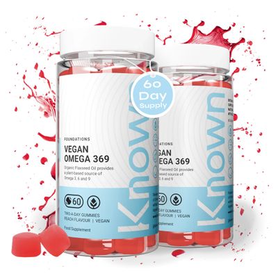 Known Tasty Vegan Omega 3 6 9 Gummies - 400mg Organic Flaxseed Oil - Supports Heart & Brain Health - Natural Peach Flavour - 60 Gummies, 2 Months Supply (2)