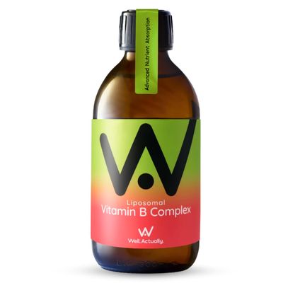 WELL ACTUALLY Liposomal Vitamin B Complex High Strength and Bioavailability - 8 Essential B Vitamins Complex for Energy, Brain, Metabolism Support - Tropical Flavour (50 Servings)