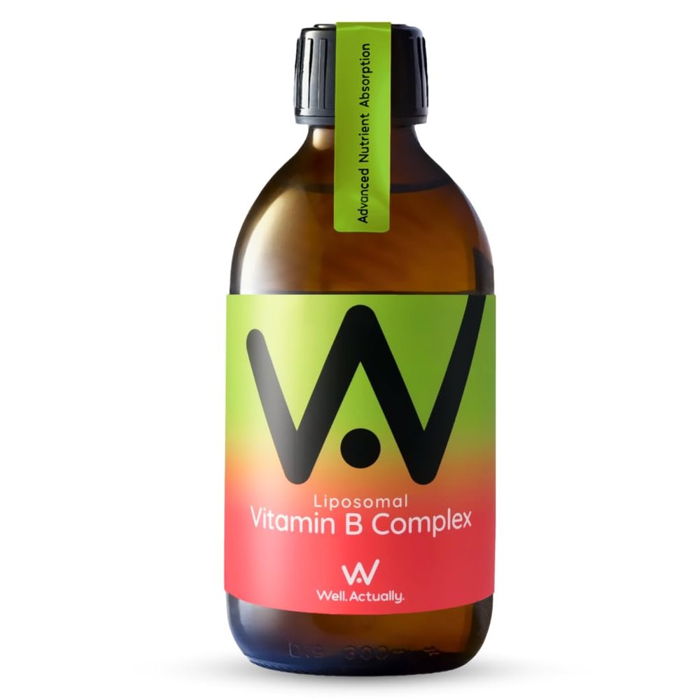 WELL ACTUALLY Liposomal Vitamin B Complex High Strength and Bioavailability - 8 Essential B Vitamins Complex for Energy, Brain, Metabolism Support - Tropical Flavour (50 Servings)