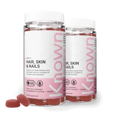 Known Tasty Hair, Skin & Nails Gummies - Multivitamin - Supports Beauty from Within - Natural Strawberry Flavour - 60 Vegan Gummies, 2 Months Supply