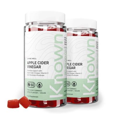 Known Tasty Apple Cider Vinegar Gummies - 1000mg ACV, Vitamin C, Chromium for Metabolism - Natural Apple Flavour - 60 Vegan Gummies, 2 Months Supply