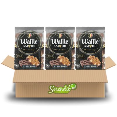 Waffle Amour CHOCO WAFFLES | 5 waffles with sugar pieces dipped in a chocolate flavoured coating in one Pack | Belgium Breakfast Treat | Crispy, Sweet, and Enjoyable (3 Packets)