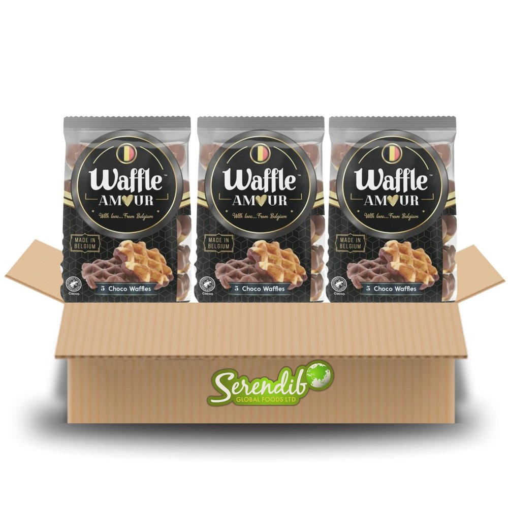 Waffle Amour CHOCO WAFFLES | 5 waffles with sugar pieces dipped in a chocolate flavoured coating in one Pack | Belgium Breakfast Treat | Crispy, Sweet, and Enjoyable (3 Packets)