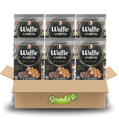 Waffle Amour CHOCO WAFFLES | 5 waffles with sugar pieces dipped in a chocolate flavoured coating in one Pack | Belgium Breakfast Treat | Crispy, Sweet, and Enjoyable (6 Packets)