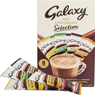 Galaxy Hot Chocolate Selection Powder Sachets, 8 x 25g, Caramel, Chocolate, Mint and Orange Flavours - Perfect for Christmas and Winter