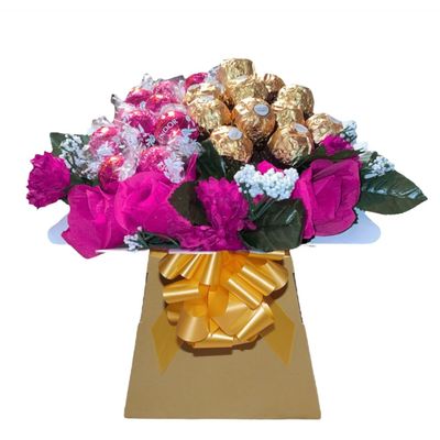 Flower Gifts Hamper Chocolate Bouquet For Women With Ferero Rocher and Lindor lind Sweets Personalised Red Pink Gold Purple (Grand premium large)