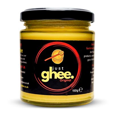 Just Ghee Original Cow Ghee 150g  Premium Grass Fed Ghee Butter  Pure Artisan Handmade Ghee for Cooking, Keto & Ayurveda  Lactose Free, High Smoke Point, Lab Tested, Non-GMO & Vegetarian