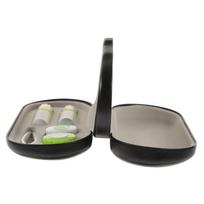 Beavorty Lens and Eyeglass Case Double Bottle Portable Black Travel Lens and Glasses Storage Box for Myopic Use at Home and On-the-go